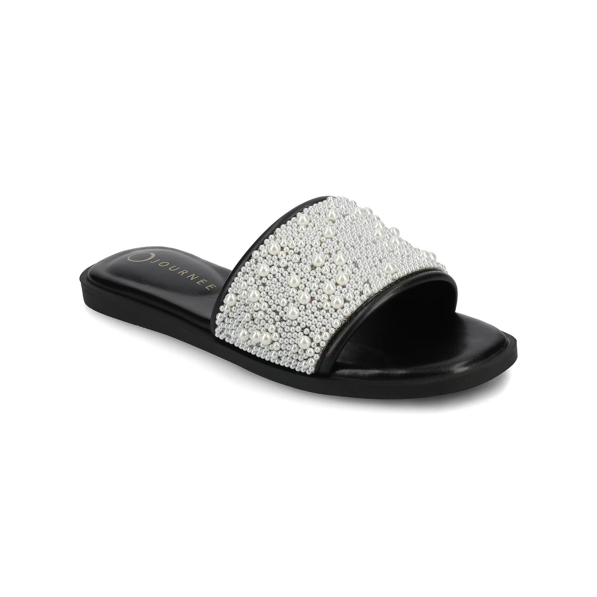 Journee Womens Precly Pearl Band Slip-On Evening Flat Sandals Product Image