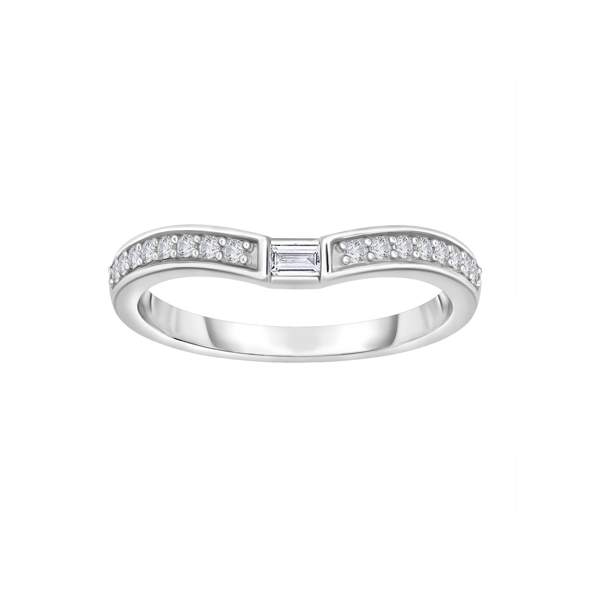 10k White Gold 1/8 Carat T.W. Diamond Round & Baguette Contour Ring, Women's, Size: 7 Product Image