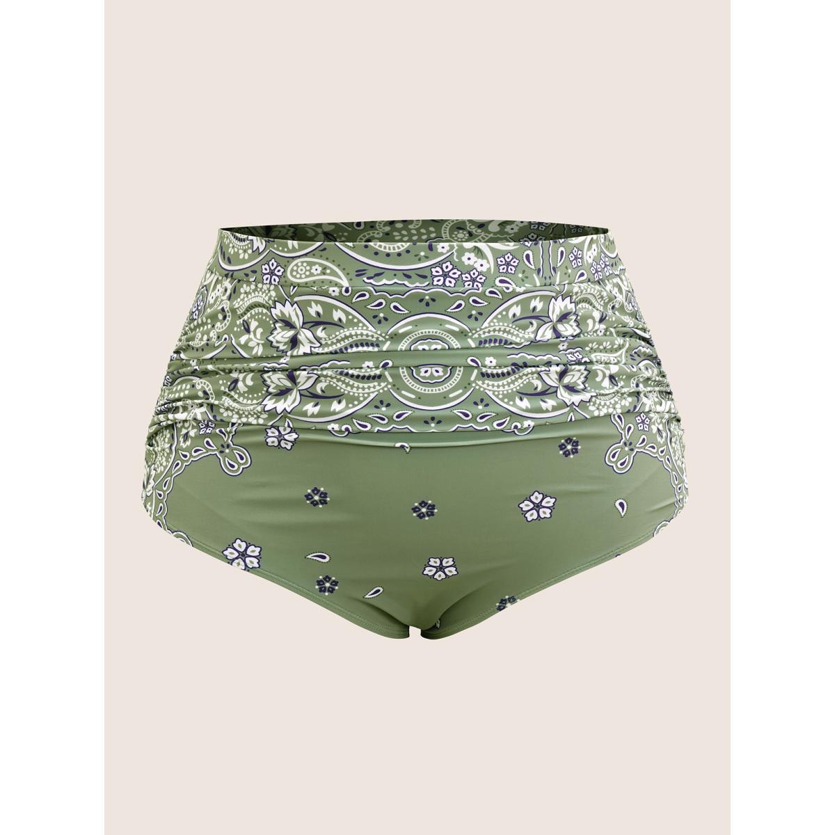 Plus Size Ruched Bandana Print High Rise Swim Bottom Women's Swimwear Moss Beach Non High stretch Skinny High Rise Curve Swim Bottoms BloomChic 18-20/2X Product Image