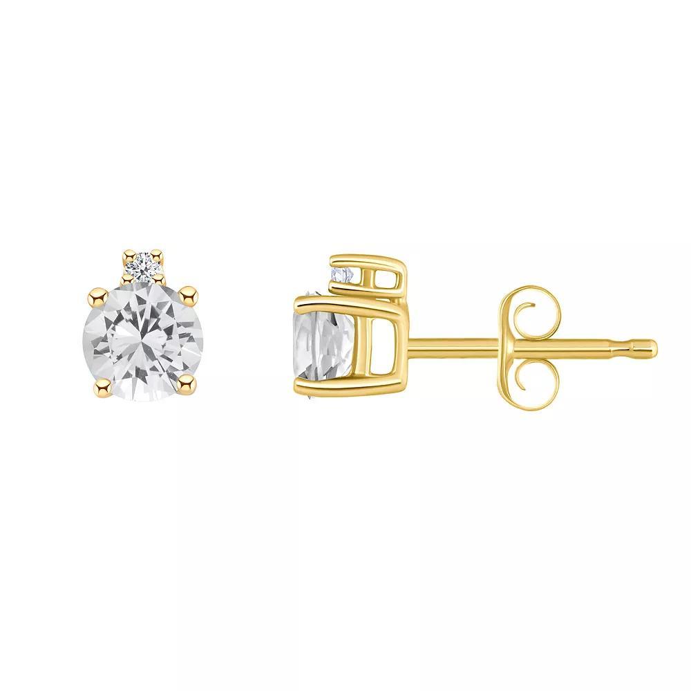 14k Gold 4 mm Round Birthstone & 1/10 Carat T.W. Diamond Stud Earrings, Women's, White Topaz Apr Product Image