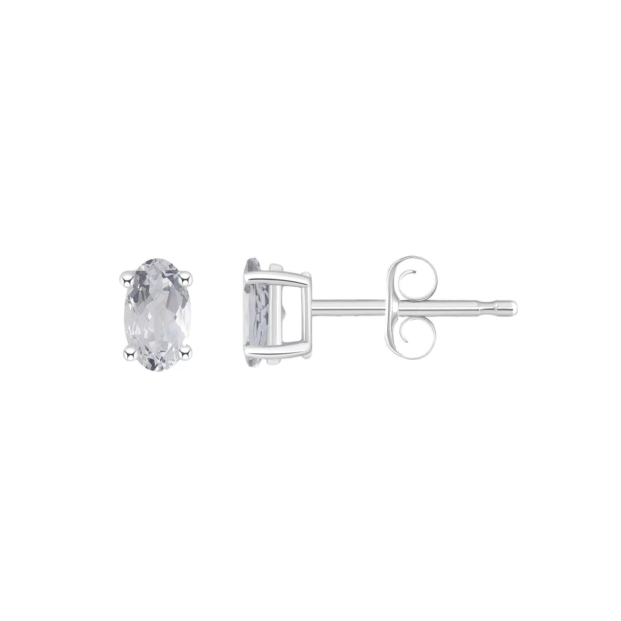 14k White Gold Oval Birthstone Stud Earrings, Women's, White Topaz Apr Product Image