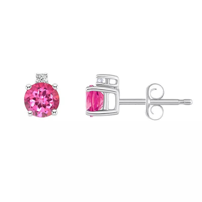 14k Gold 4 mm Round Birthstone & 1/10 Carat T.W. Diamond Stud Earrings, Women's, White Topaz Apr Product Image