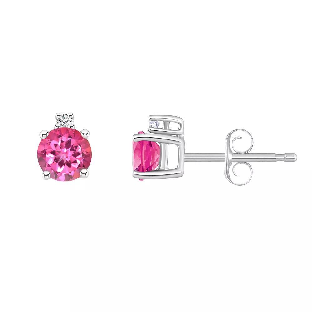 14k Gold 4 mm Round Birthstone & 1/10 Carat T.W. Diamond Stud Earrings, Women's, White Topaz Apr Product Image