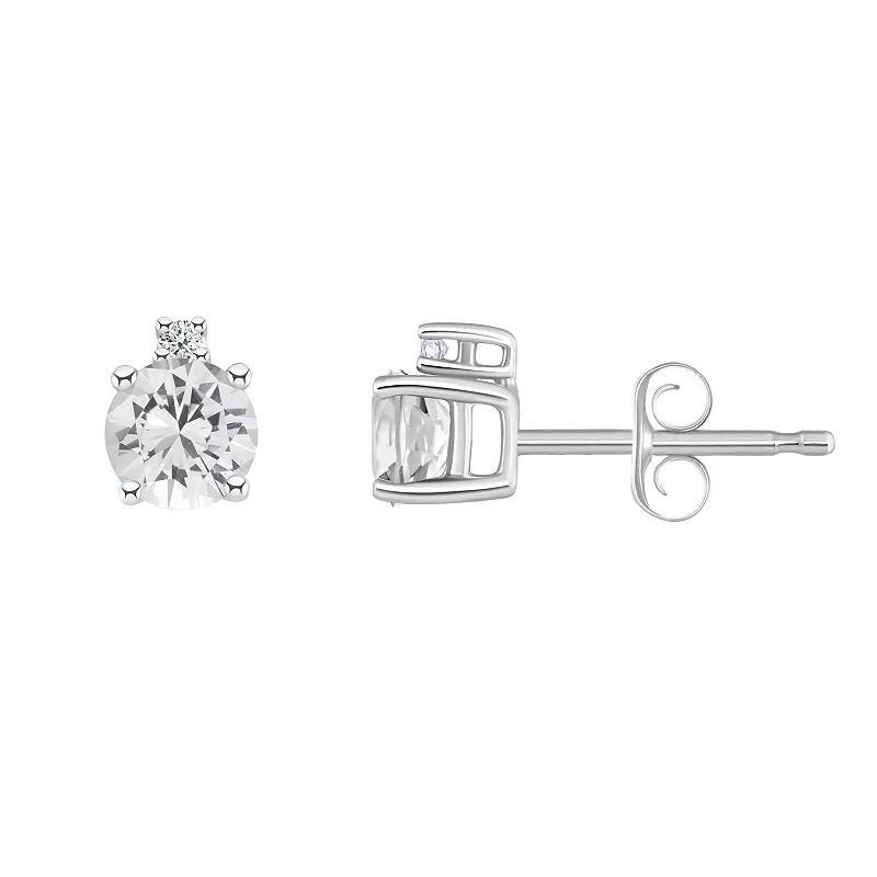 14k Gold 4 mm Round Birthstone & 1/10 Carat T.W. Diamond Stud Earrings, Women's, White Topaz Apr Product Image