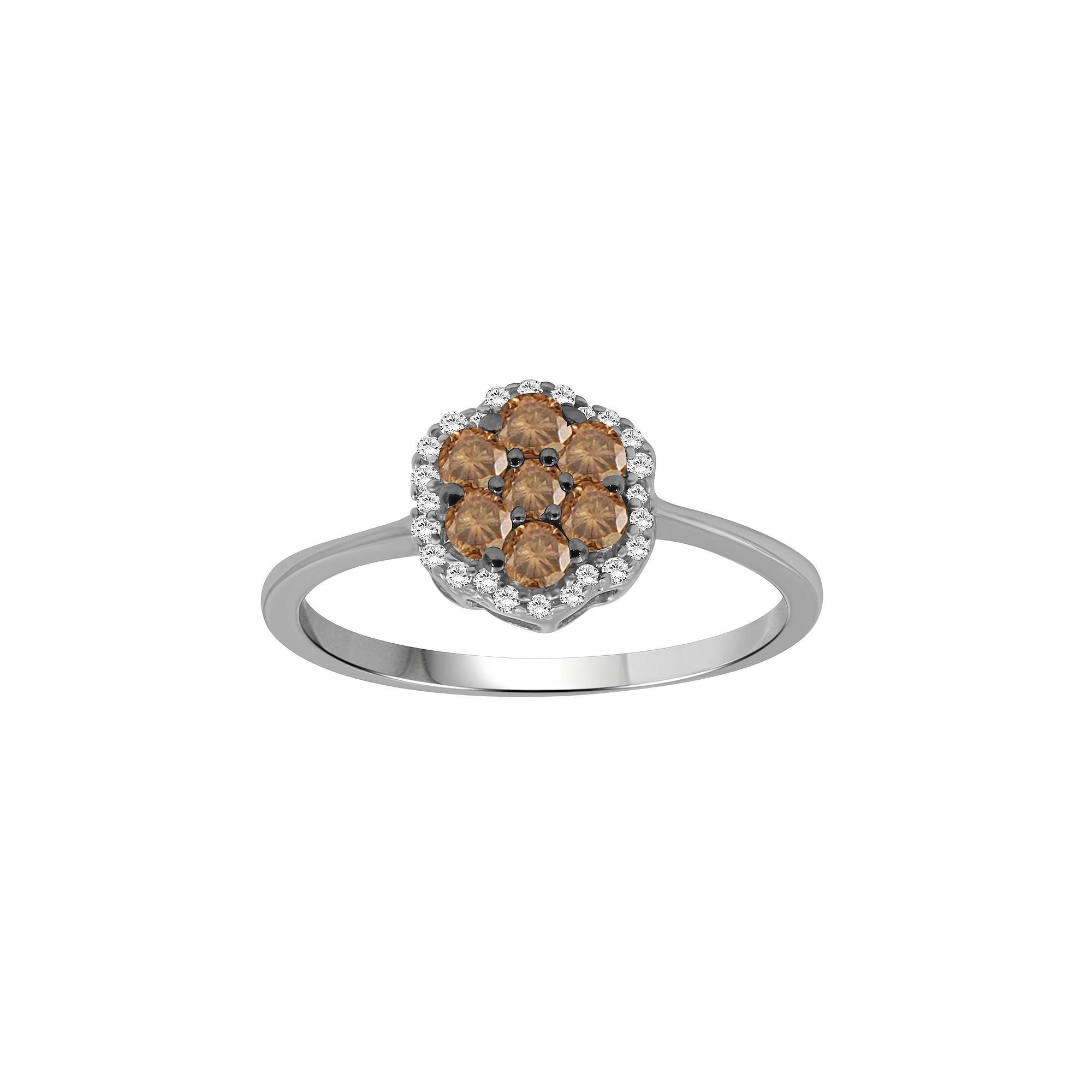Jewelexcess Sterling Silver 1/2 Carat T.W. Champagne & White Diamond Halo Cluster Ring, Women's, Size: 5 Product Image
