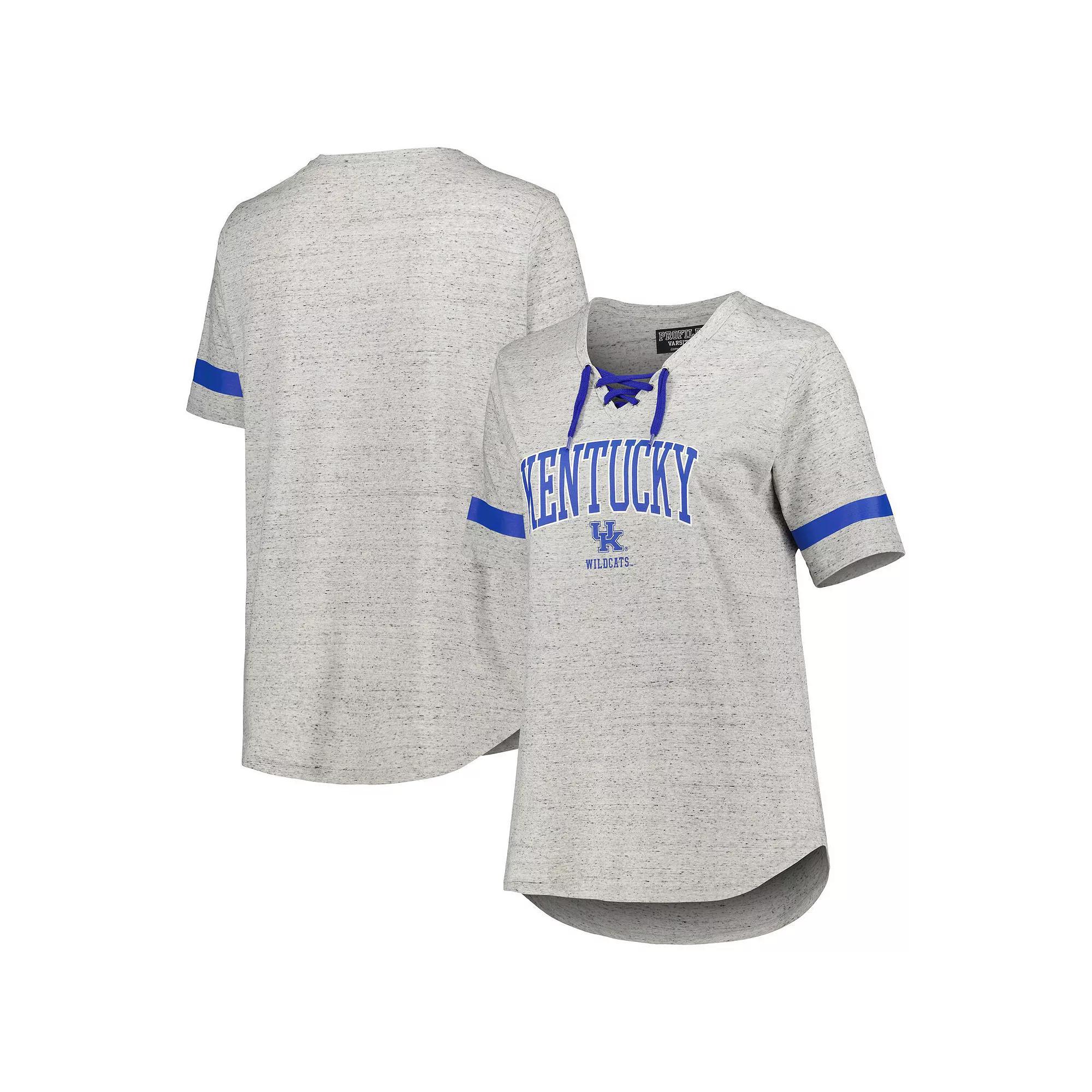Women's Heather Gray Kentucky Wildcats Plus Size Lace-Up T-Shirt, Size: 4XL, Grey Product Image
