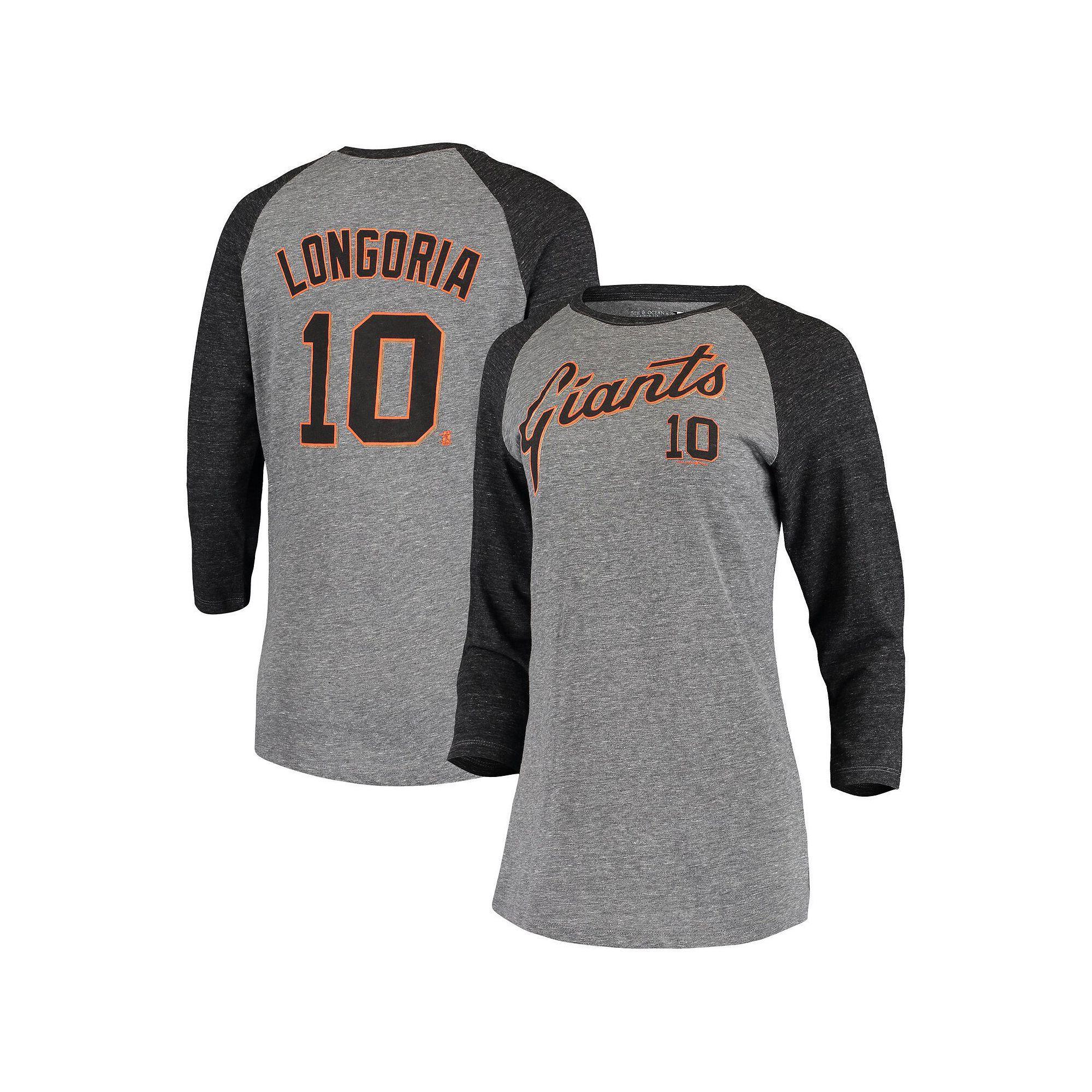Womens 5th & Ocean by New Era Evan Longoria Gray San Francisco Giants Script Name & Number Raglan Tri-Blend 3/4-Sleeve T-Shirt Product Image