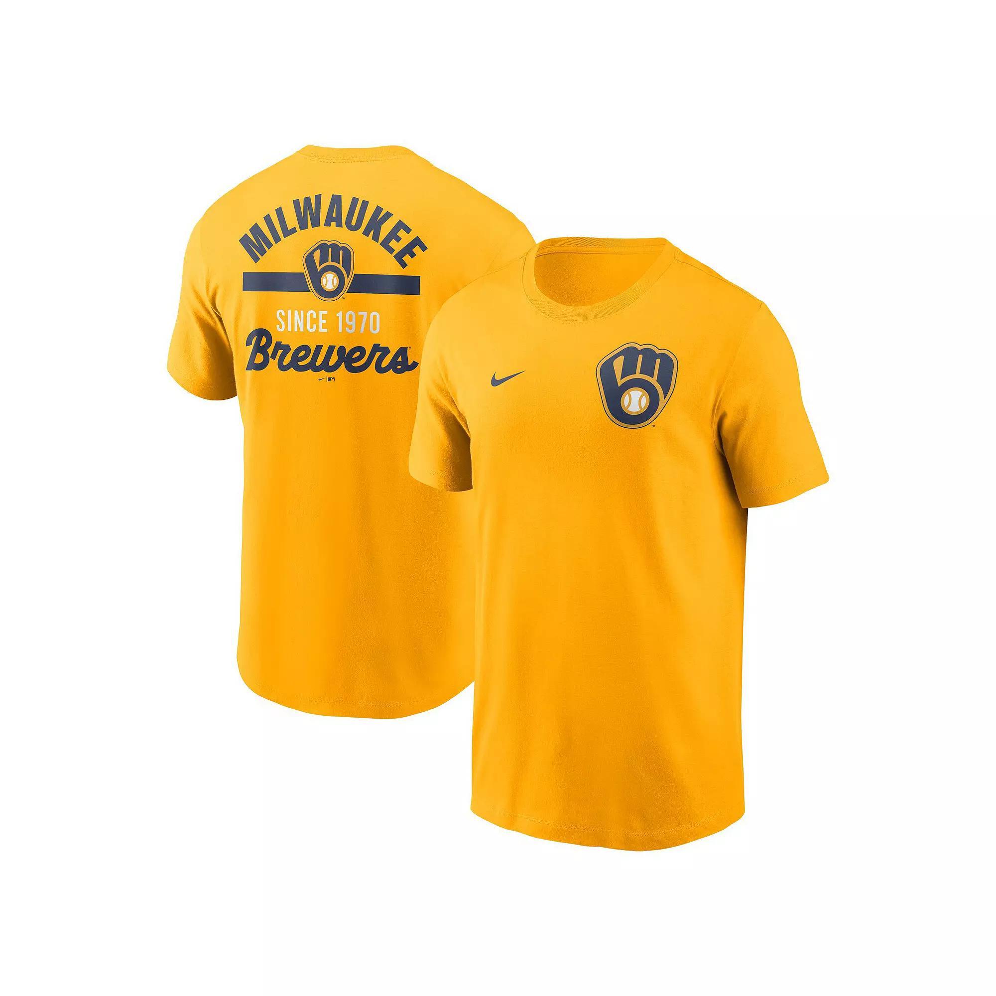 Men's Nike Gold Milwaukee Brewers 2-Hit T-Shirt, Size: XL Product Image