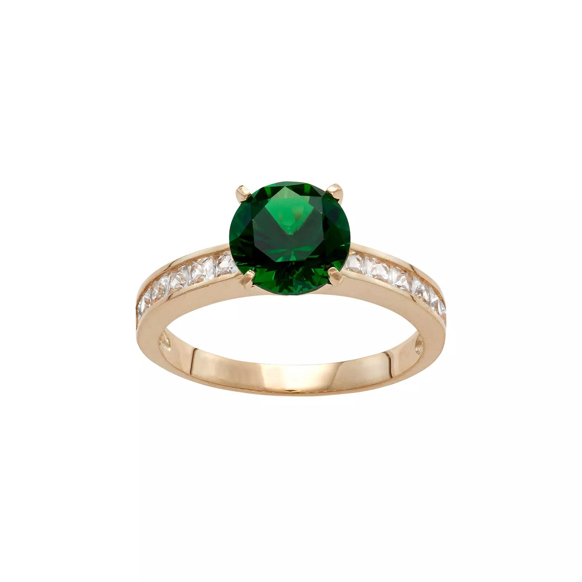 Designs by Gioelli 10k Gold Simulated Emerald & Lab-Created White Sapphire Ring, Women's, Size: 7 Product Image