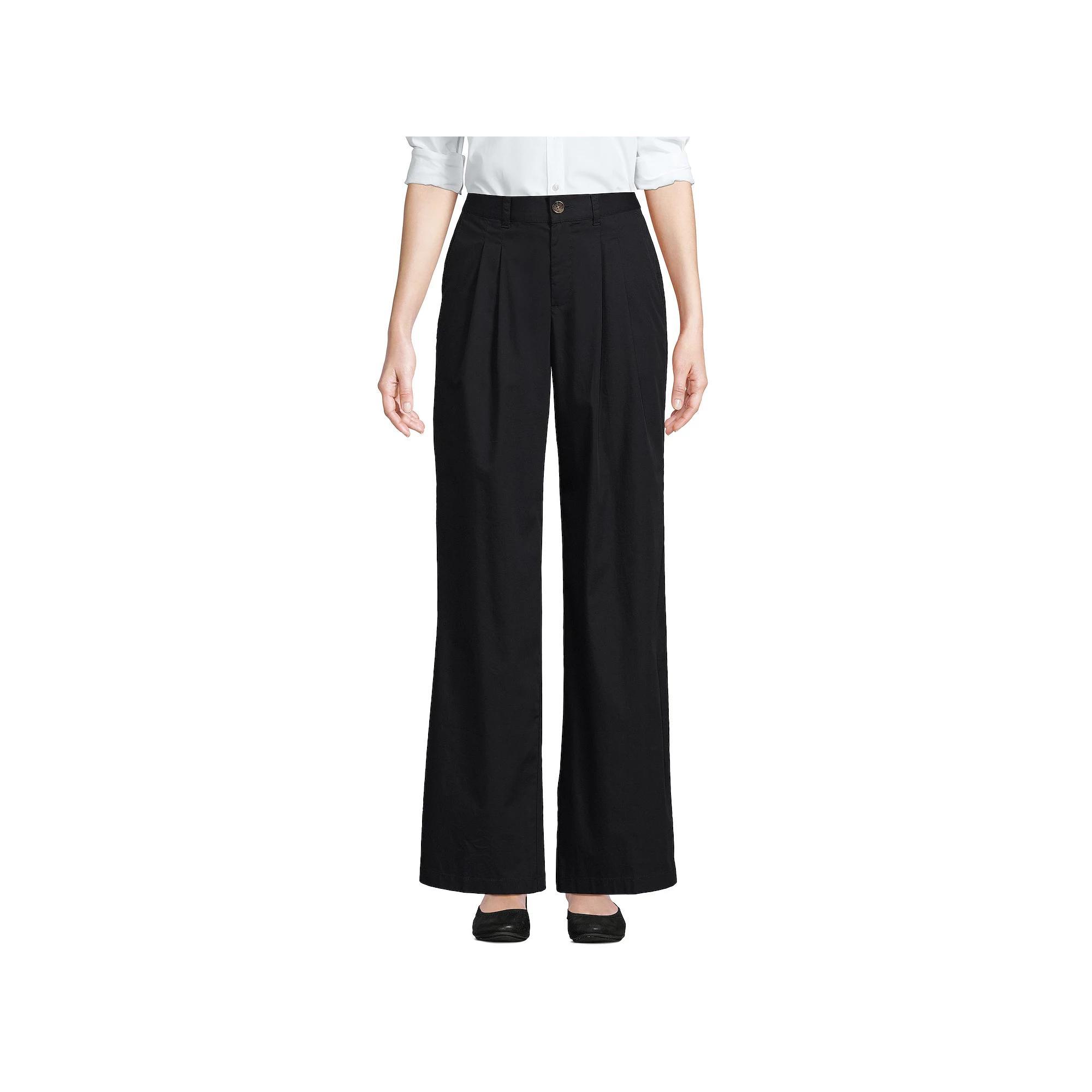 Women's Lands' End High Rise Crisp Poplin Chino Wide Leg Pants, Size: 12, Black Product Image