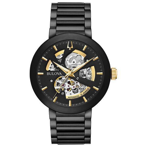 Bulova Men's Modern Automatic Black Ion-Plated Stainless Steel Skeleton Watch - 98A203, Size: Large Product Image