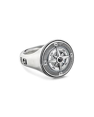 David Yurman Mens Sterling Silver Maritime Compass Signet Ring with Black Diamond Product Image