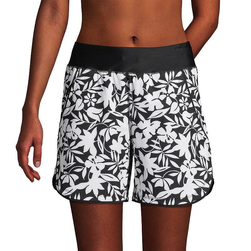 Petite Lands' End 5" Quick Dry Elastic Waist Board Shorts Swim Cover-up, Women's, Size: 12 Petite, Deep  Blue Product Image