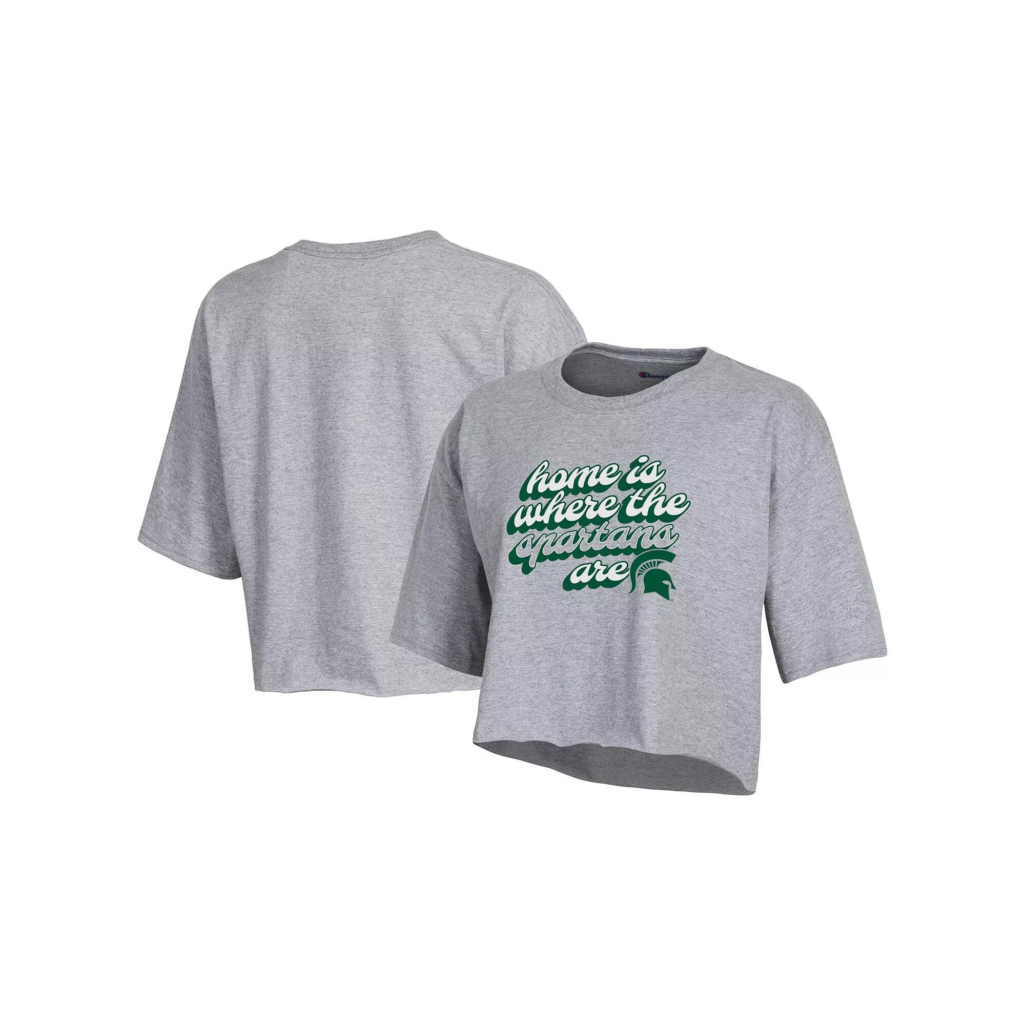 Women's Champion Heather Gray Michigan State Spartans Boyfriend Cropped T-Shirt, Size: 2XL, Grey Product Image