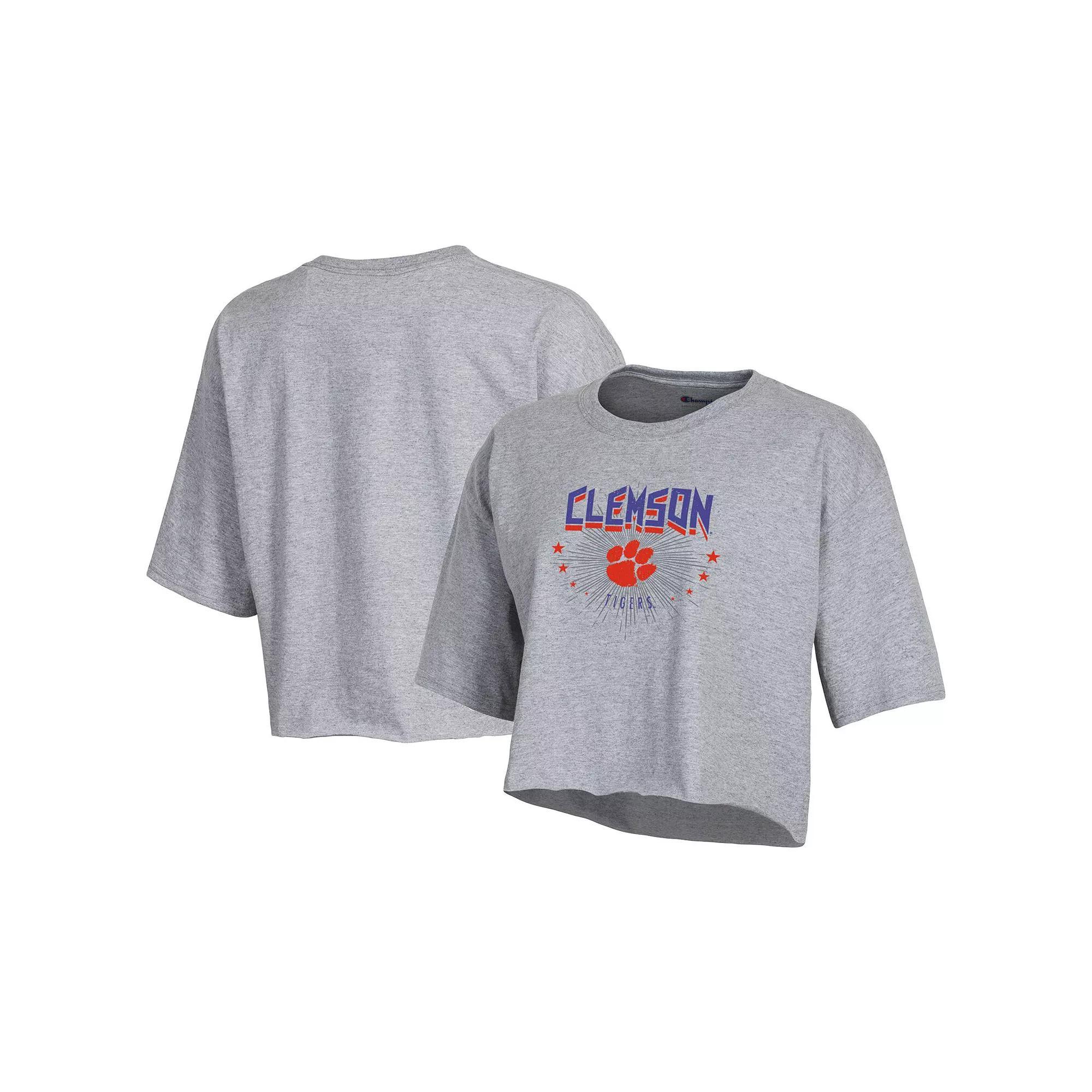 Women's Champion Gray Clemson Tigers Boyfriend Cropped T-Shirt, Size: XL, Grey Product Image