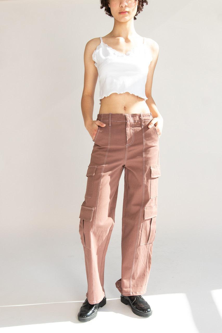 Brown Wide Leg Cargo Pants Product Image