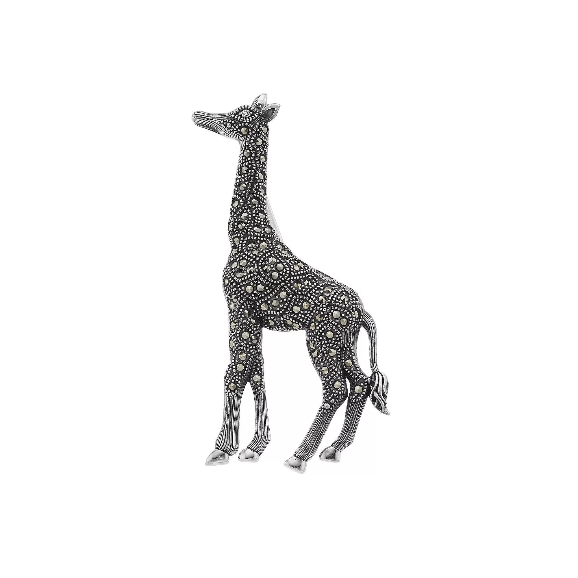 Lavish by TJM Sterling Silver Cubic Zirconia & Marcasite Giraffe Brooch, Women's, Silver Tone Product Image