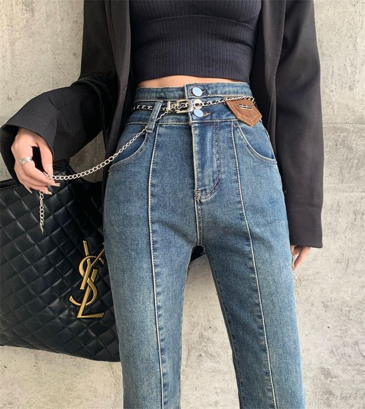 High Rise Slit Washed Bootcut Jeans Product Image