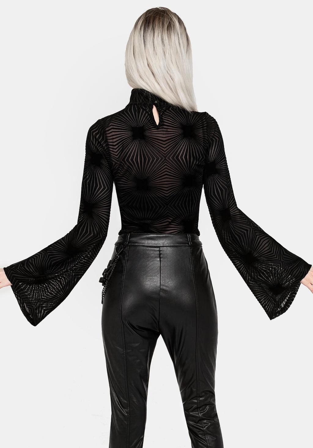 Strobe Flocked Mesh Flare Sleeve Top Product Image