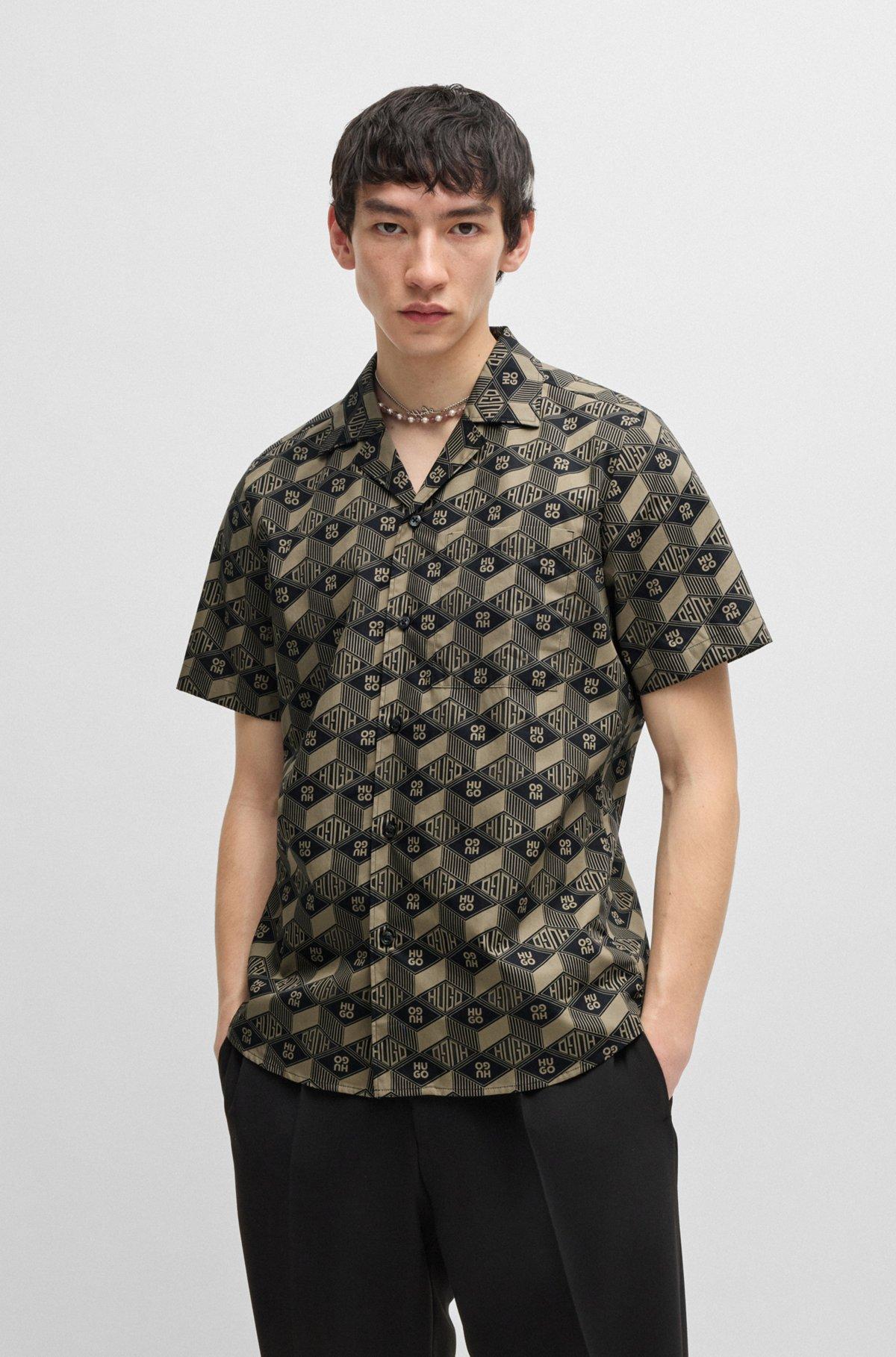 Relaxed-fit shirt in cotton with geometric-logo print Product Image
