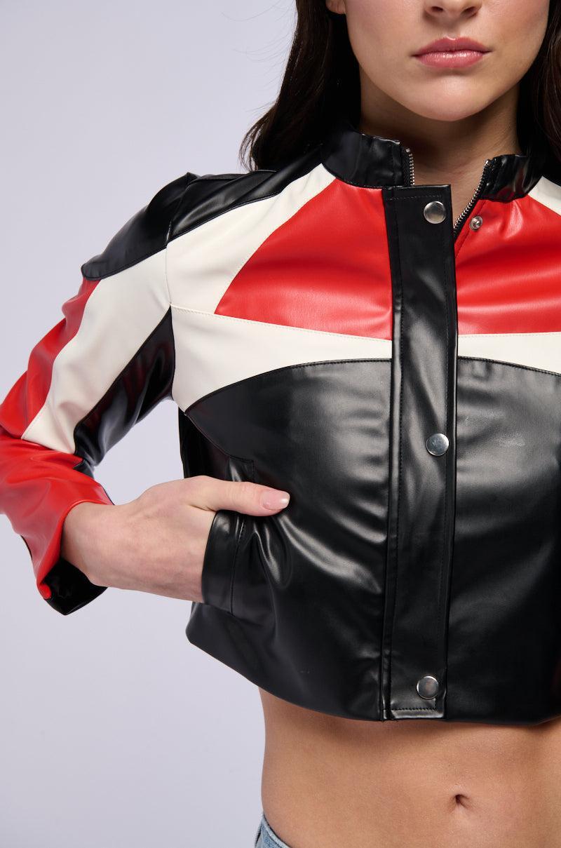 ROCKET RUNNER COLOR BLOCK PU MOTO JACKET Product Image
