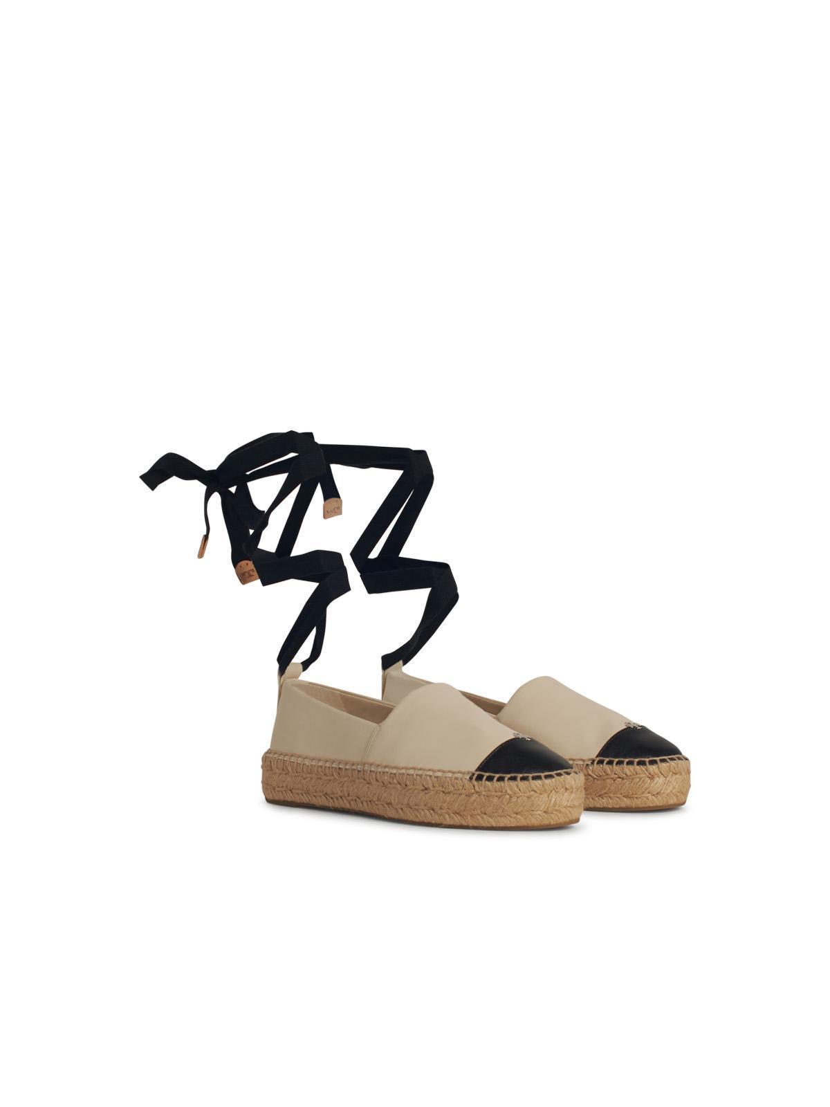 TORY BURCH White Espadrilles With Metallic Logo On The Front And Ankle Strap In Leather Woman Product Image