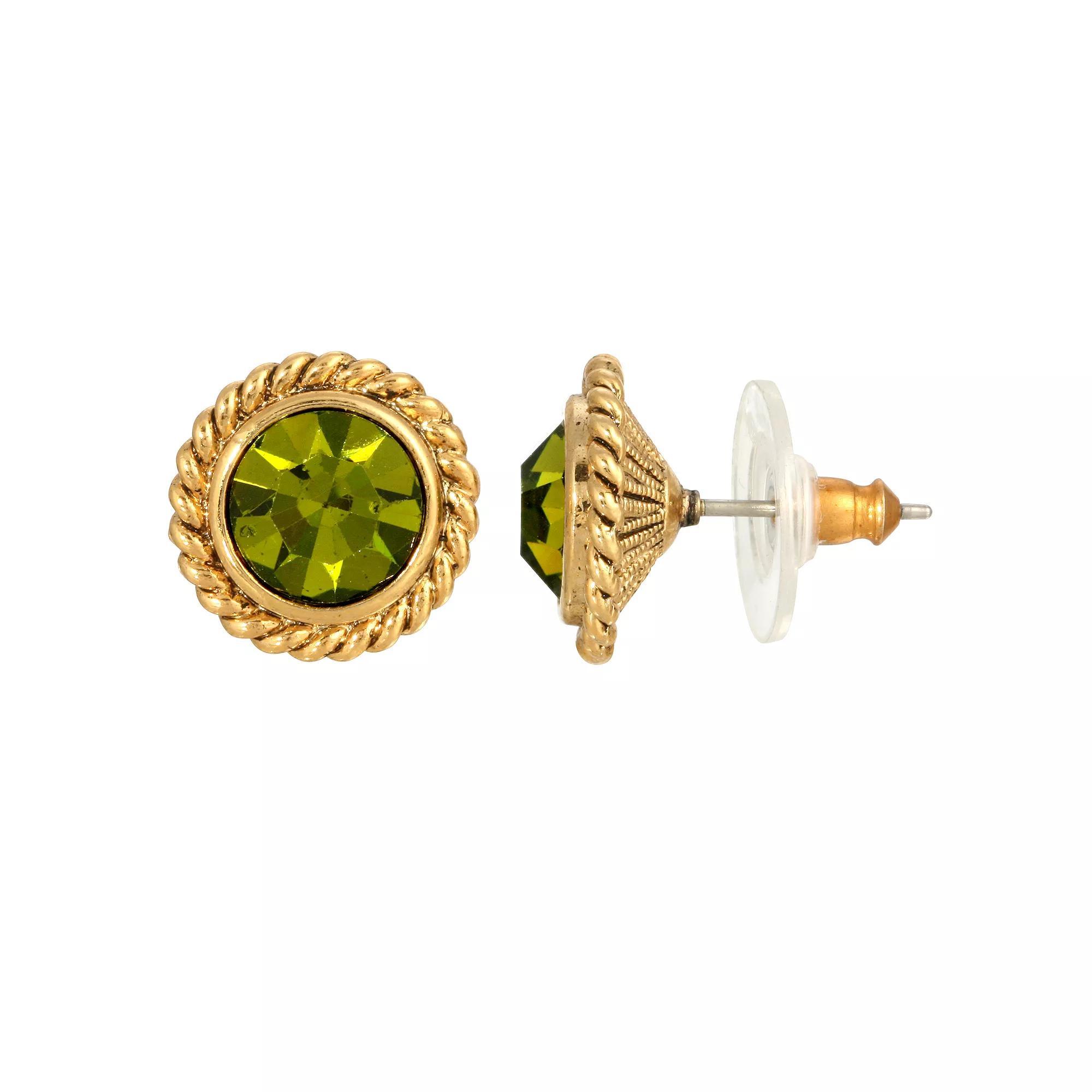 1928 Gold Tone Round Stud Earrings, Womens, Green Product Image