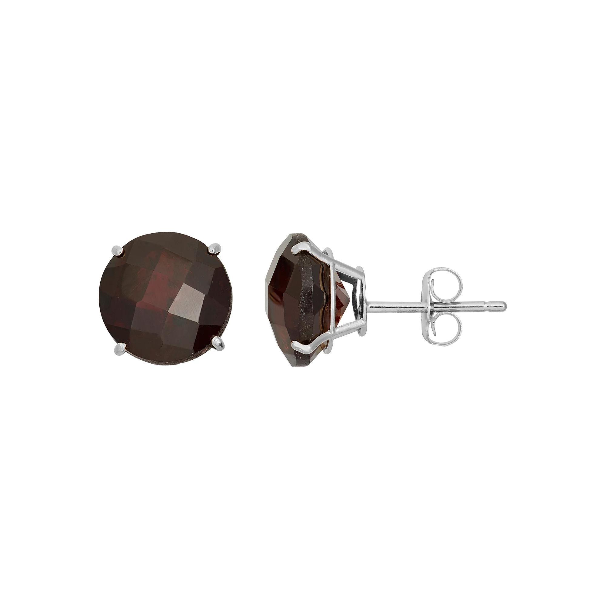Garnet 10k White Gold Stud Earrings, Women's, Red Product Image