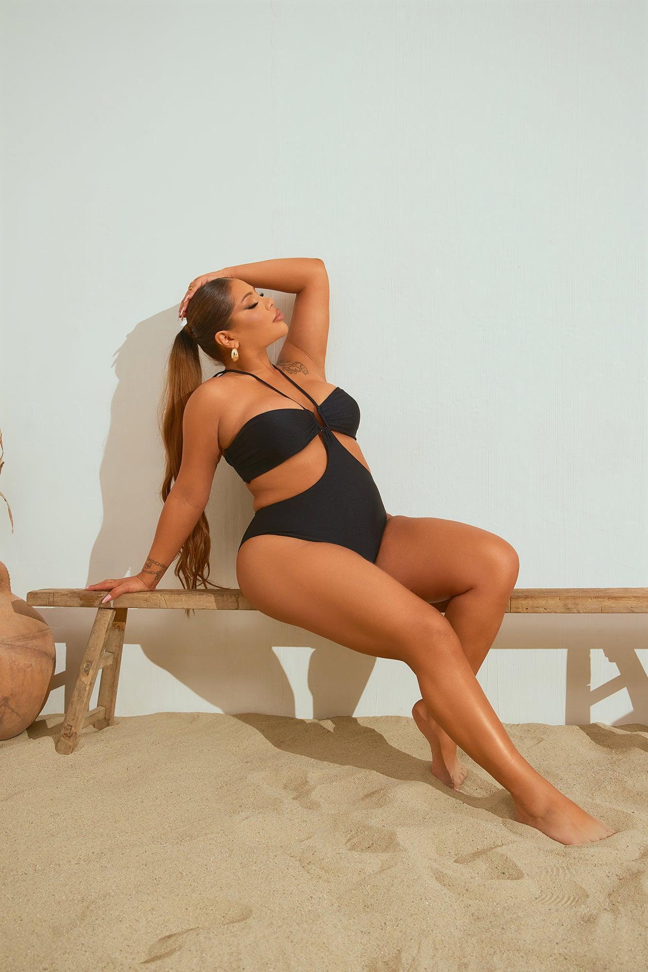 Roxie Halter 1 Piece Swimsuit - Black Product Image