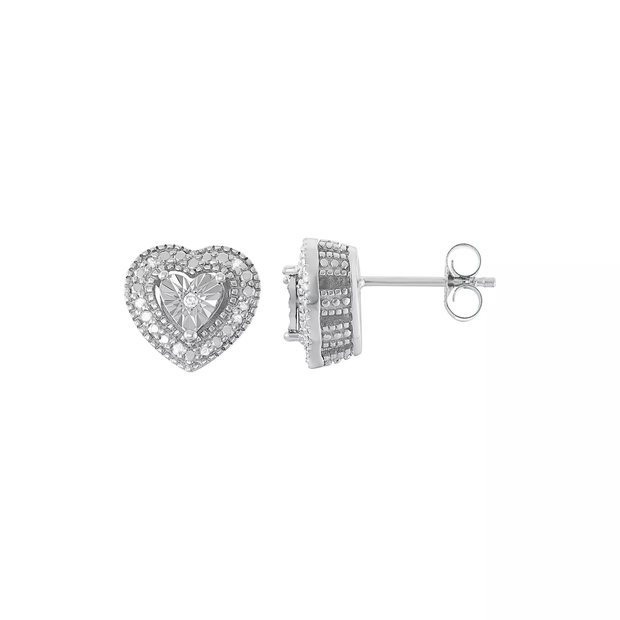Sterling Silver 1/10 Carat T.W. Diamond Heart Drop Earrings, Women's, White Product Image