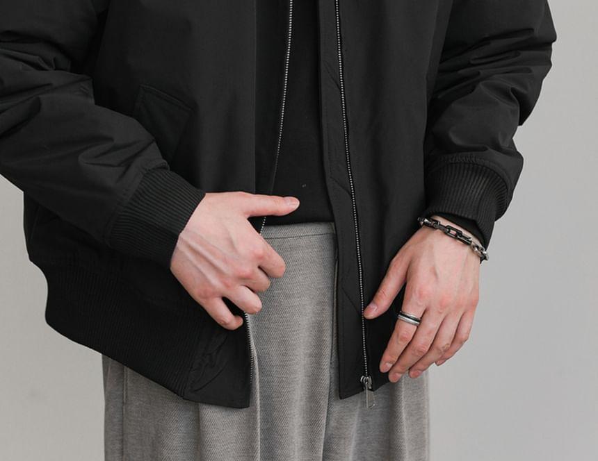 Stand Collar Plain Zip Bomber Jacket Product Image