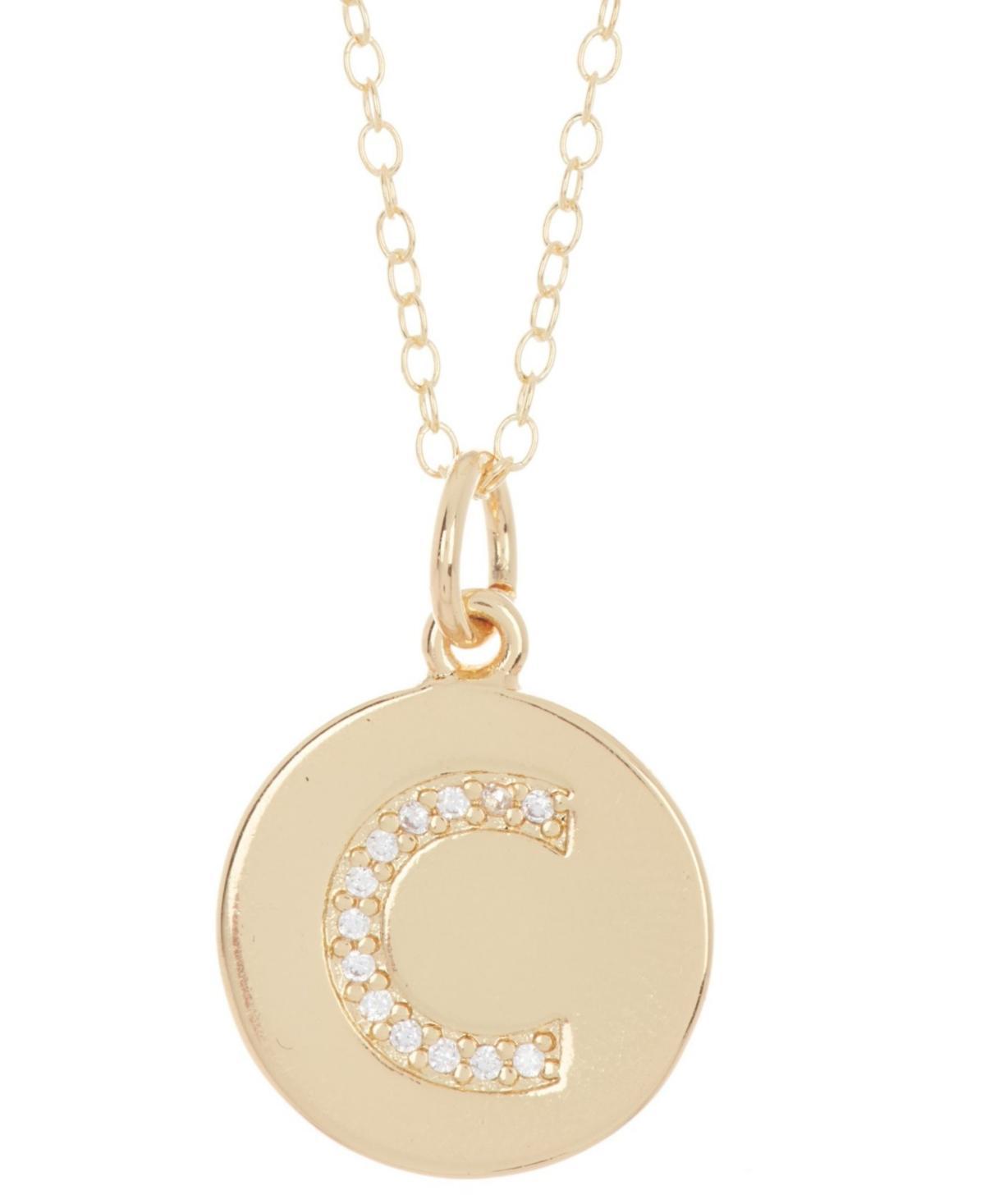 Adornia 14k Gold Plated Cubic Zirconia Engraved Letter Disc Pendant Necklace, Women's, Size: 18", Gold Tone T Product Image