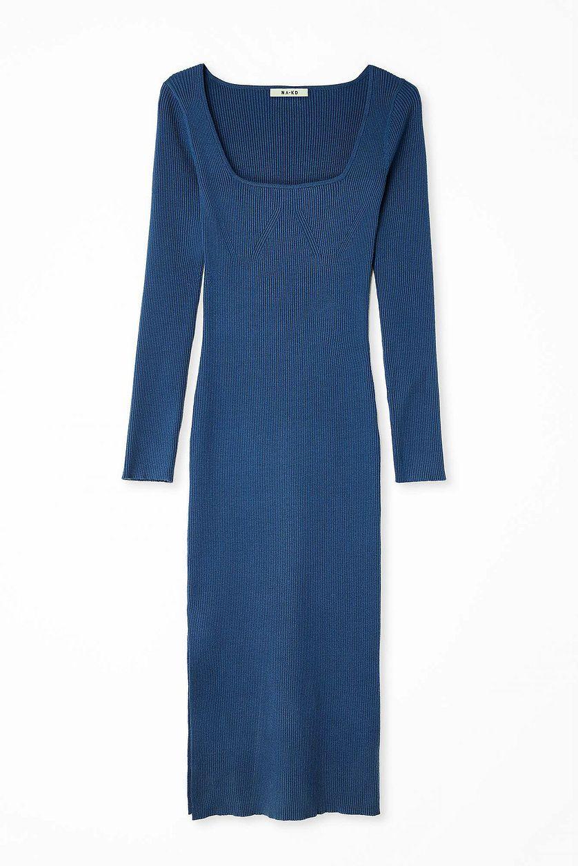 Scoop Neck Midi Slit Dress Product Image