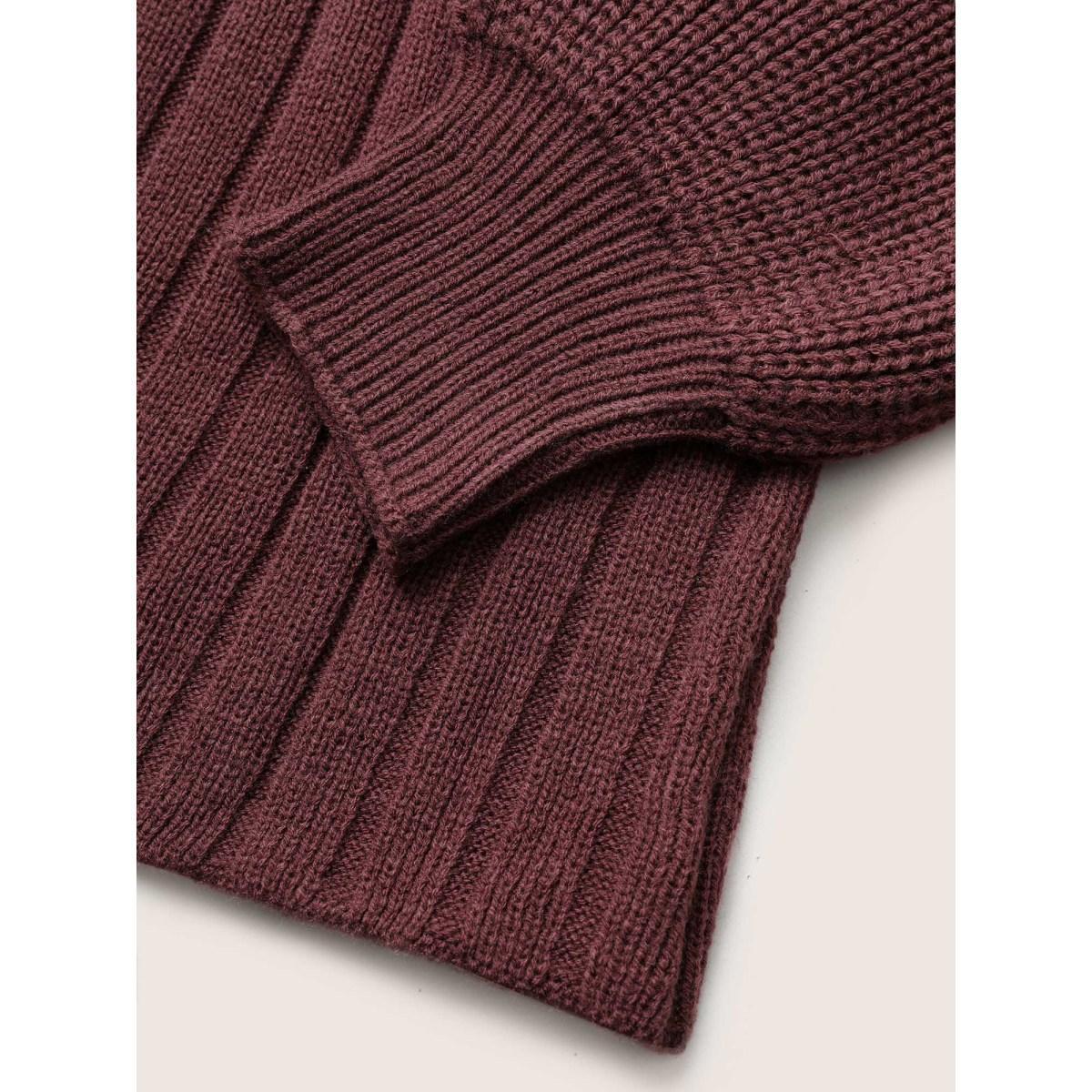 Plus Size Solid Cable Knit Elastic Waist Pullover Maroon Women Casual Long Sleeve V-neck Everyday Pullovers BloomChic 30/6X Product Image