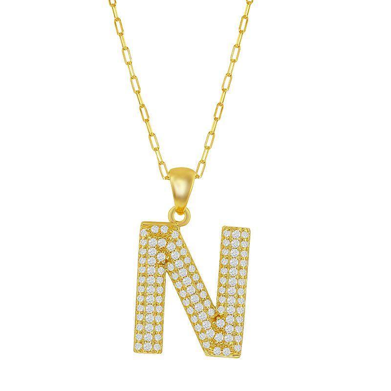 Sterling Silver Cubic Zirconia Block Initial Necklace, Women's, Size: 16-18" ADJ, H Product Image