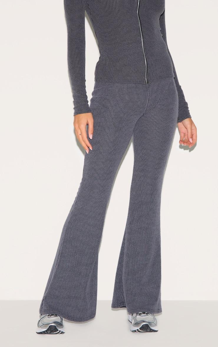 Charcoal Two Tone Rib High Waist Flares Product Image