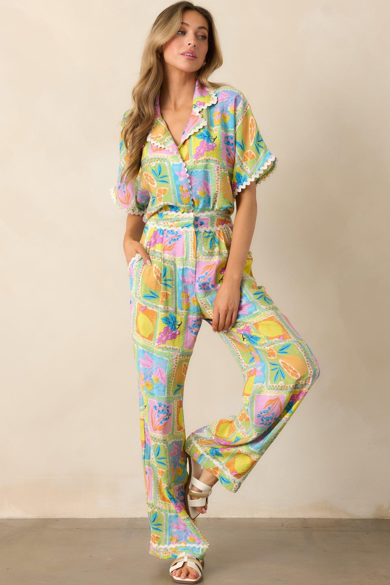 Fruitful Fun Green Tropical Print Pants Product Image