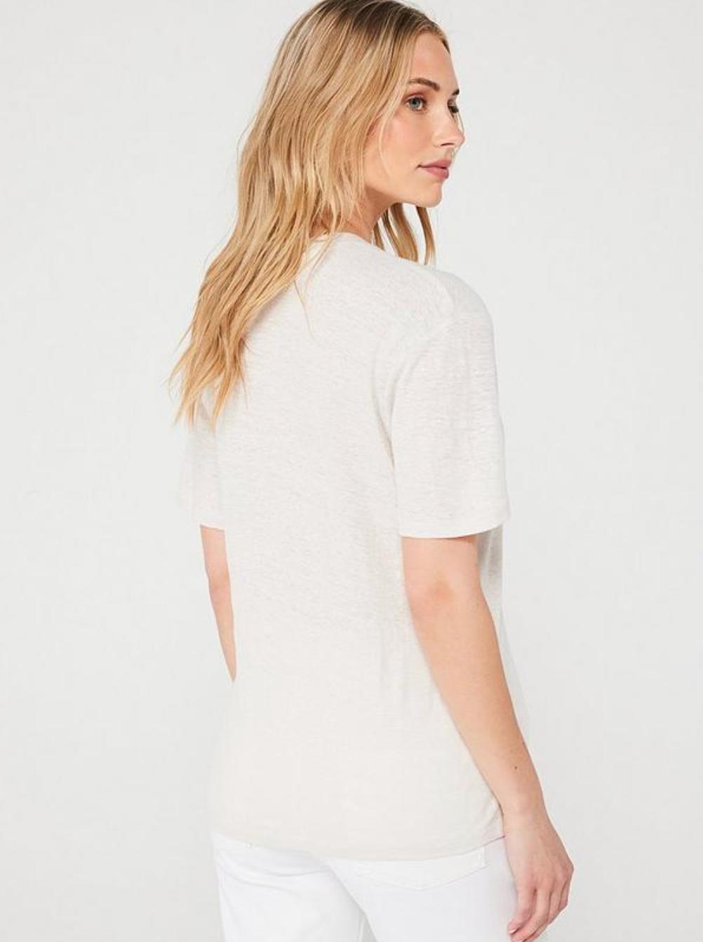 Hugo Boss Ela Cream Linen V-neck T-Shirt Product Image