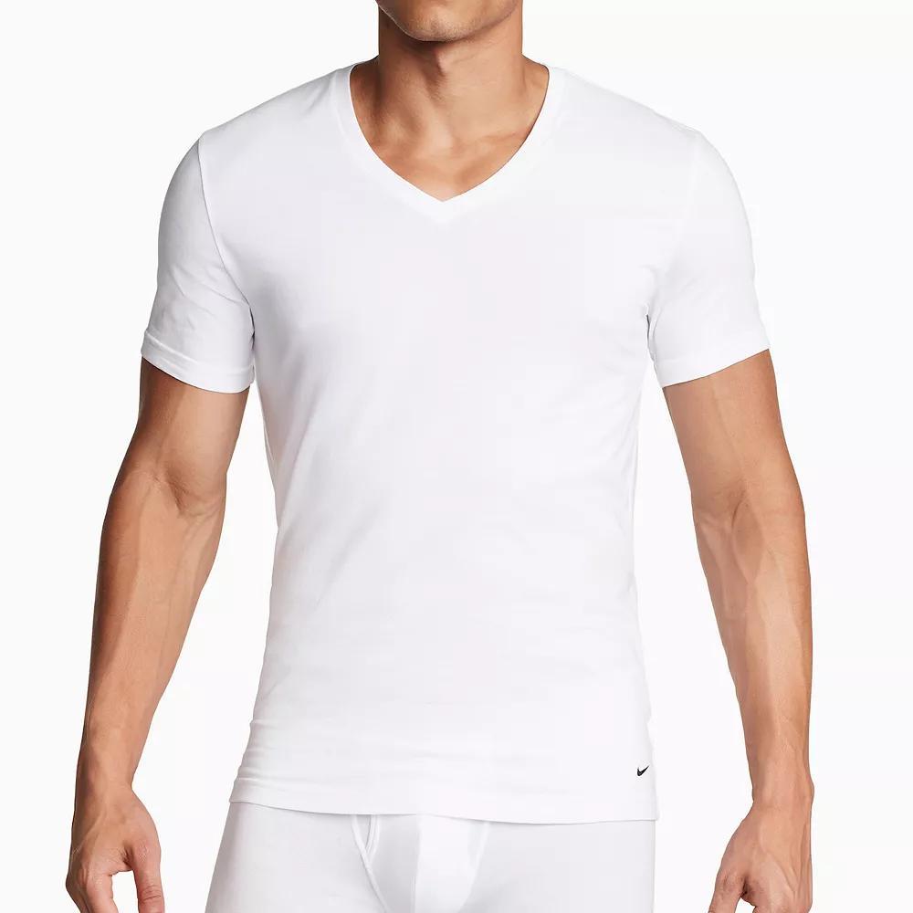 Men's Nike Dri-FIT Essential Cotton Stretch 2-Pack V-neck Undershirts, Size: Large, White Product Image