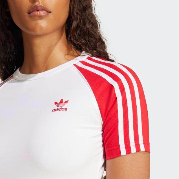 adidas Adicolor 3-Stripes Raglan Slim Tee Glow Pink L Womens Product Image