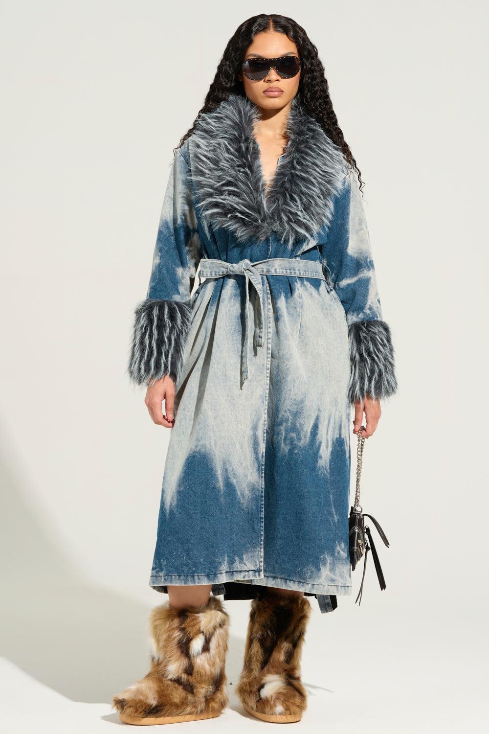 LIV FUR TRIM DENIM TRENCH Product Image