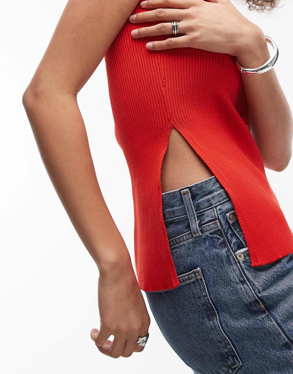 Topshop knit bandeau top in red Product Image