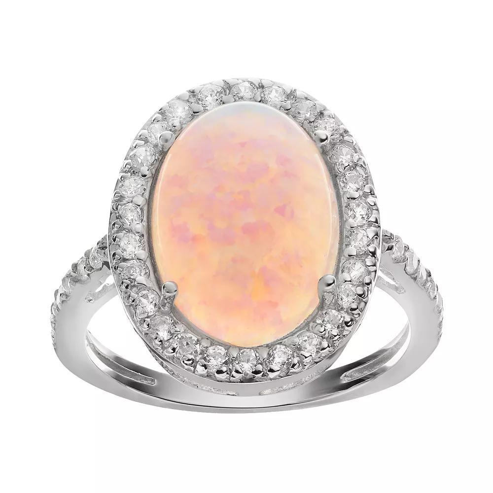 Sophie Miller Lab-Created Opal & Cubic Zirconia Sterling Silver Halo Ring, Women's, Size: 8, White Product Image