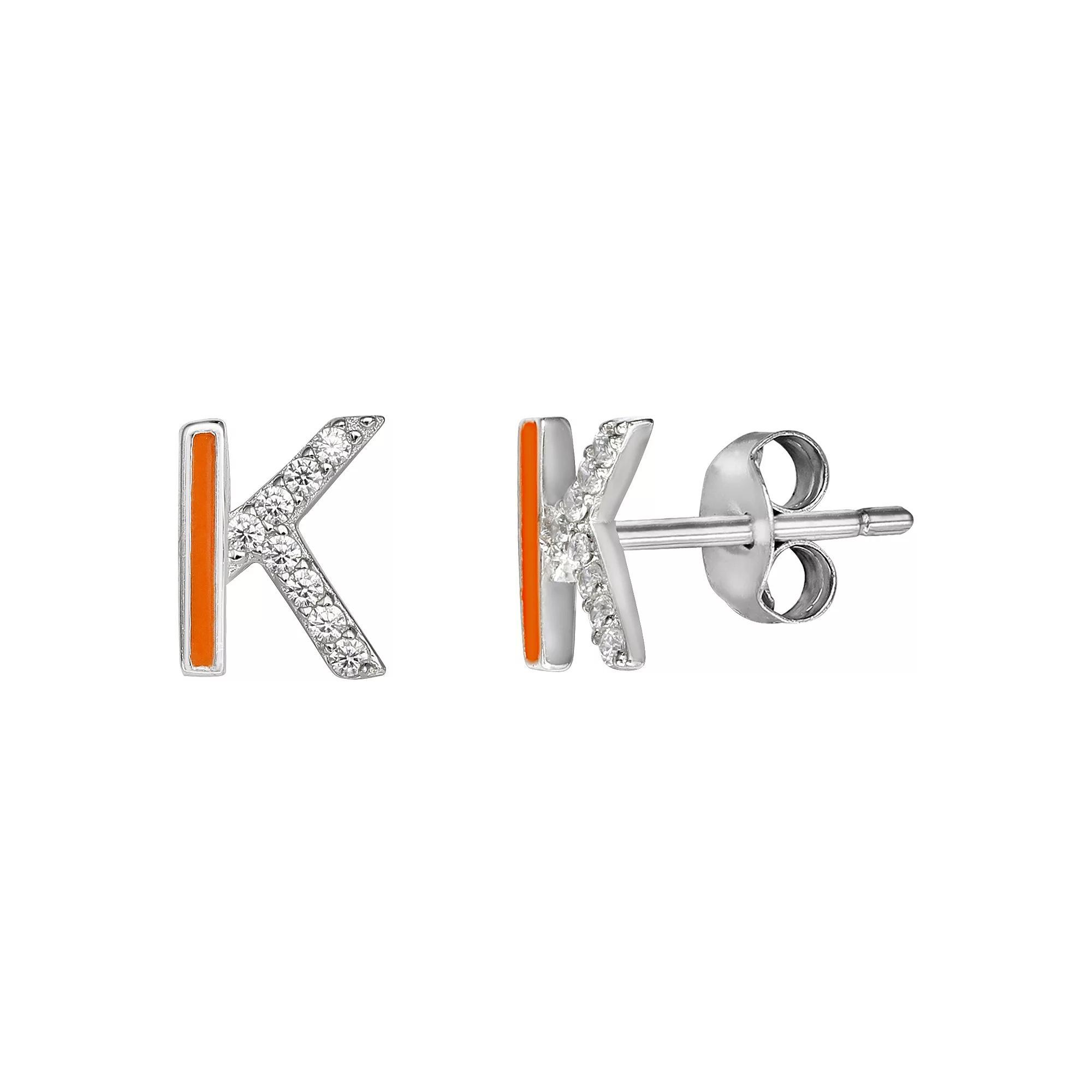 PRIMROSE Sterling Silver Cubic Zirconia Initial Stud Earrings, Women's, Orange K Product Image