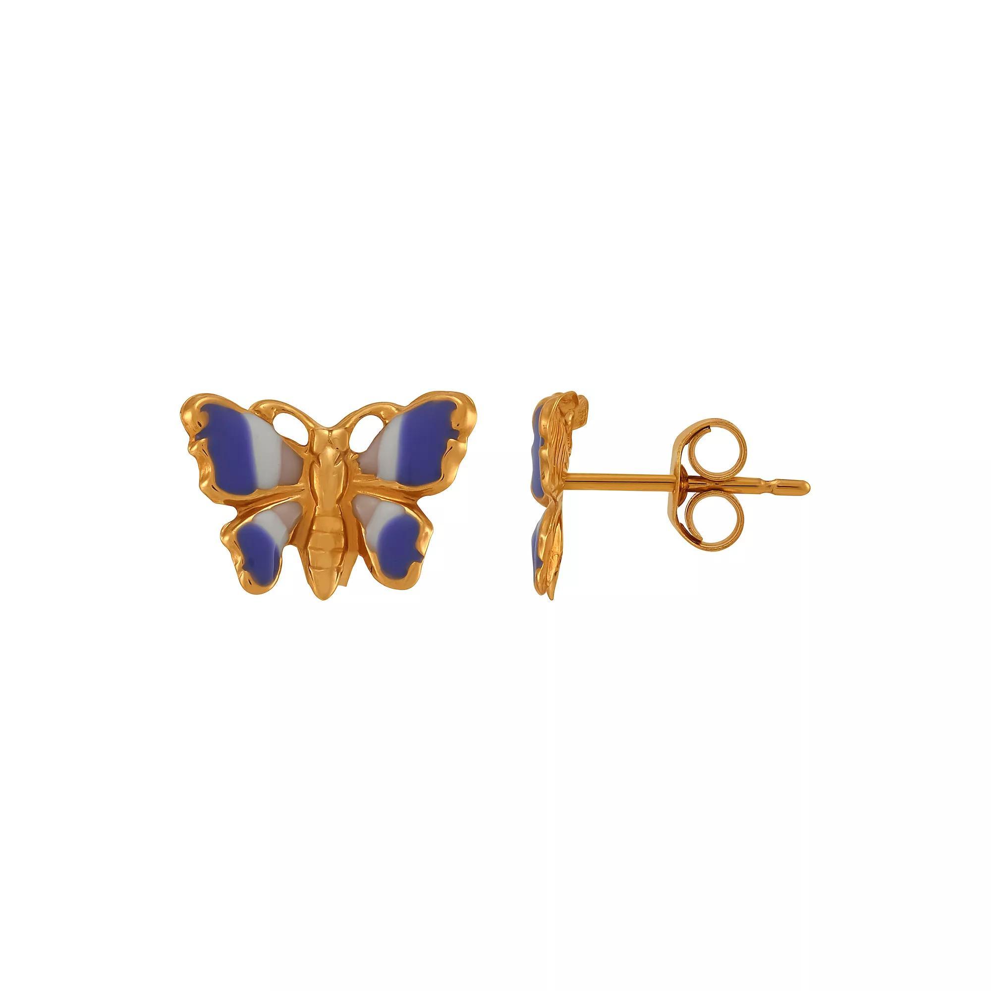 14k Gold Multi Color Enamel Butterfly Earrings, Women's Product Image