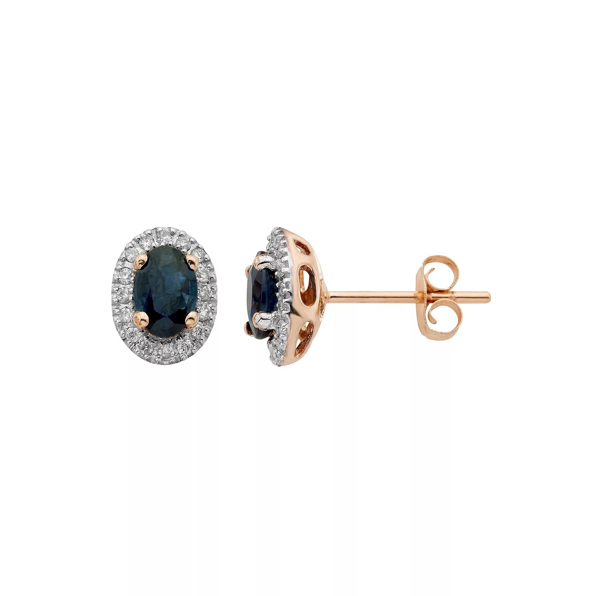 14k Rose Gold 1/6 Carat T.W. IGL Certified Diamond & Sapphire Oval Stud Earrings, Women's, Pink Product Image