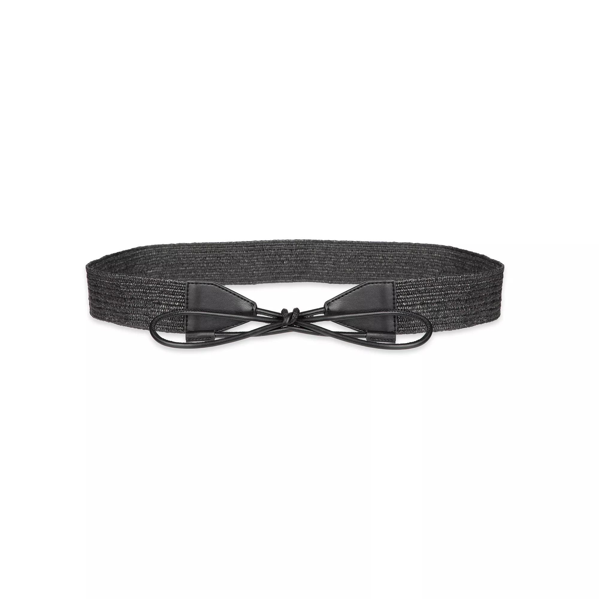 Women's LC Lauren Conrad Woven Stretch Rafia Tie-Front Bow Belt, Size: Large, Black Product Image