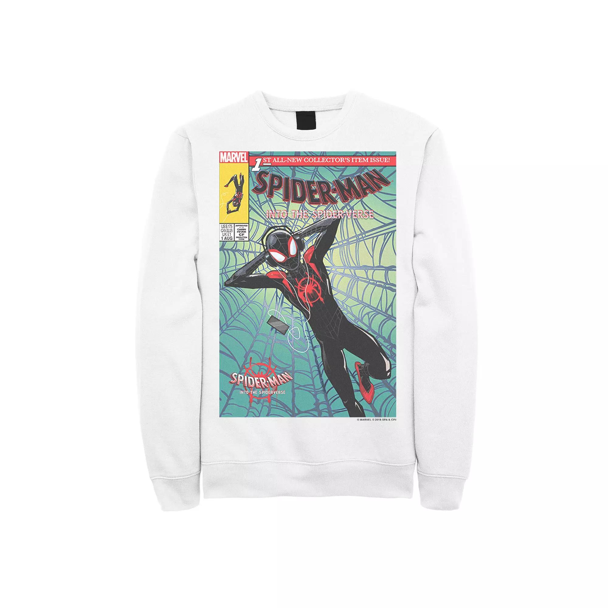 Men's Marvel Spiderverse Collectors Comic Cover Graphic Fleece Pullover, Size: Medium, White Product Image