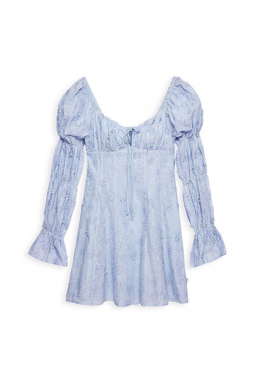 Embroidered Ruched Sleeve Mini Dress Product Image