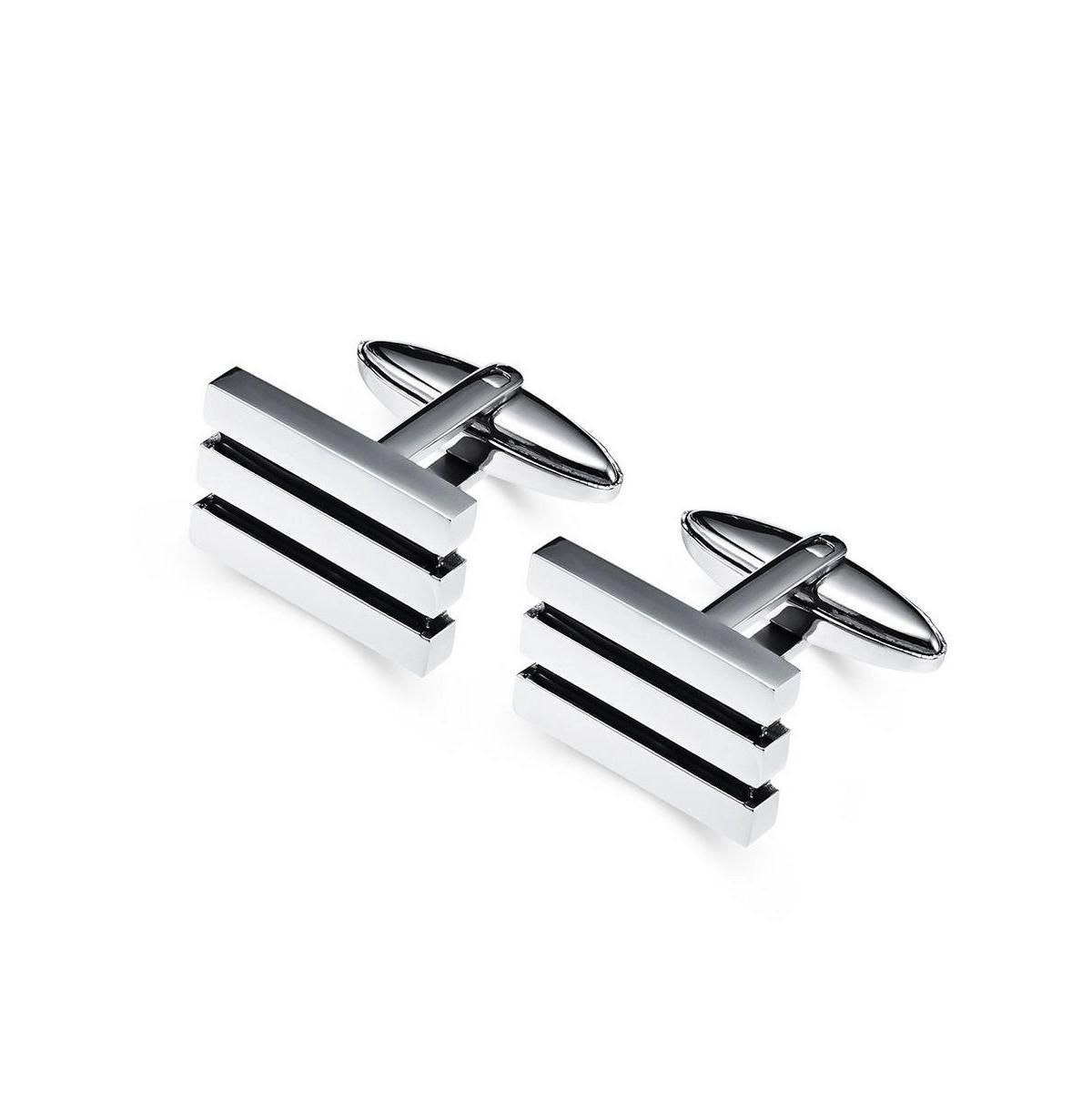 Men's Metallo Stainless Steel Black Lined Cuff Links Product Image